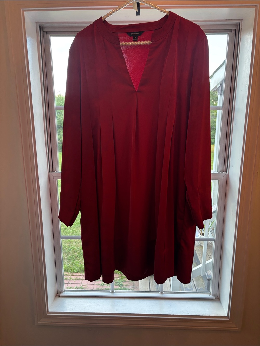 Banana Republic Deep Red V-Neck Long Sleeve Tunic Dress
